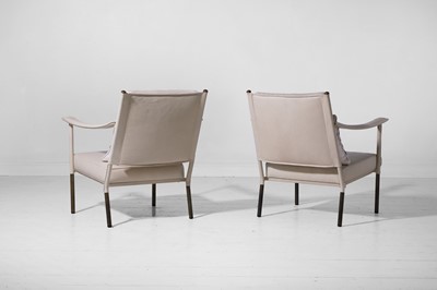 Lot 350 - A pair of brass and leather ‘Crillon’ armchairs by Soane