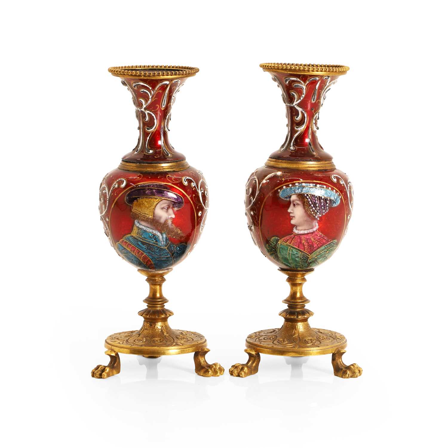 Lot 217 - A pair of enamelled vases
