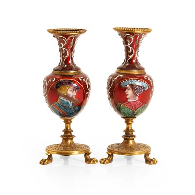 Lot 217 - A pair of enamelled vases