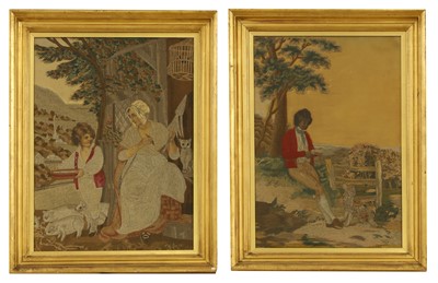Lot 383 - A pair of large George III needlework pictures