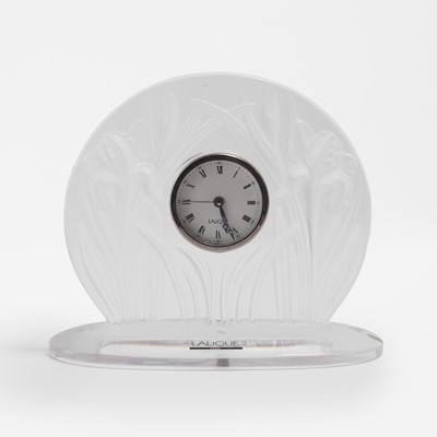 Lot 114 - A Lalique 'Iris' glass mantel timepiece