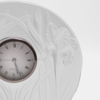 Lot 114 - A Lalique 'Iris' glass mantel timepiece