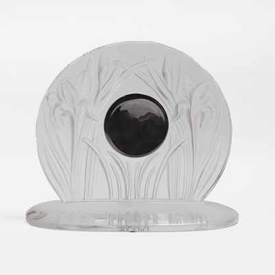 Lot 114 - A Lalique 'Iris' glass mantel timepiece