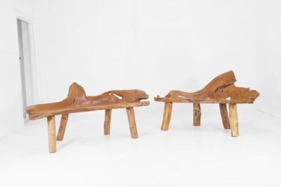 Lot 80 - Two teak root benches