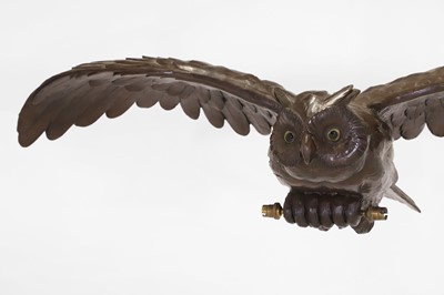 Lot 420 - A bronzed-metal owl ceiling light