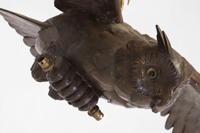 Lot 420 - A bronzed-metal owl ceiling light