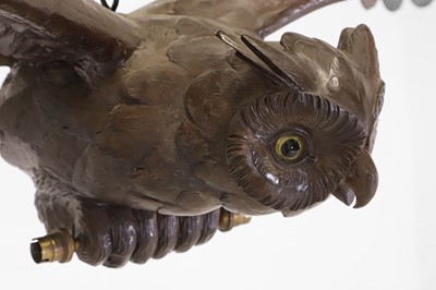 Lot 420 - A bronzed-metal owl ceiling light