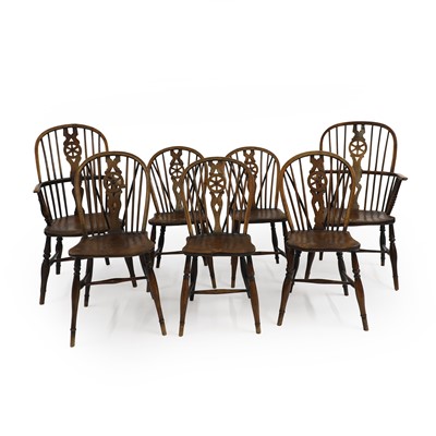 Lot 357 - A harlequin set of six ash and elm Windsor chairs