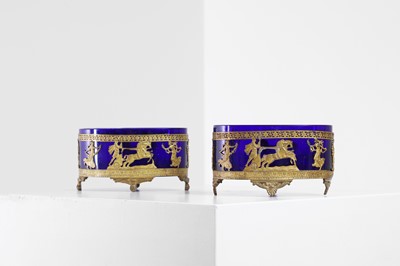 Lot 169 - Two Empire-style ormolu-mounted blue glass cachepots