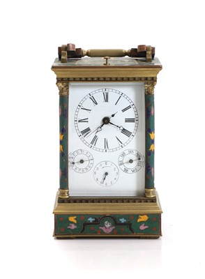 Lot 194 - A 20th century French champleve calendar carriage clock