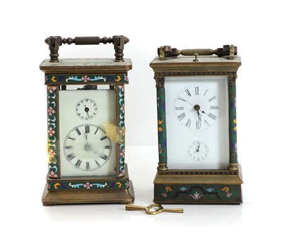 Lot 202 - Two French champleve carriage clocks