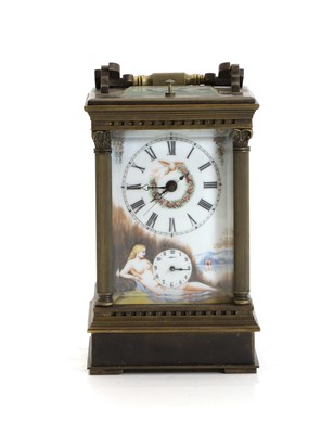 Lot 203 - A French brass and porcelain carriage clock