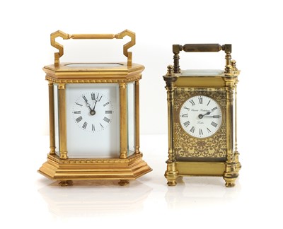 Lot 206 - A brass hexagonal shaped carriage timepiece