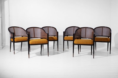 Lot 559 - A set of six stained wooden and caned dining chairs by Paolo Moschino