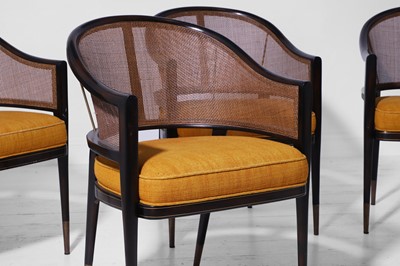 Lot 559 - A set of six stained wooden and caned dining chairs by Paolo Moschino