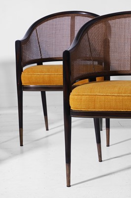 Lot 559 - A set of six stained wooden and caned dining chairs by Paolo Moschino