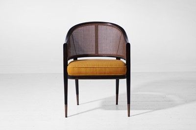 Lot 559 - A set of six stained wooden and caned dining chairs by Paolo Moschino