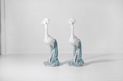 Lot 556 - A pair of glazed stoneware heron
