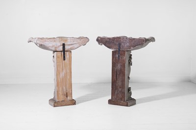 Lot 565 - A pair of baroque-style painted wooden shell pedestals