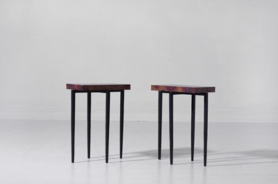 Lot 566 - A pair of modernist oxidised-copper and painted-metal occasional tables