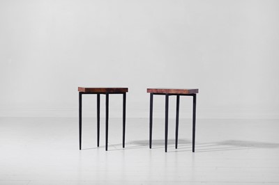 Lot 566 - A pair of modernist oxidised-copper and painted-metal occasional tables