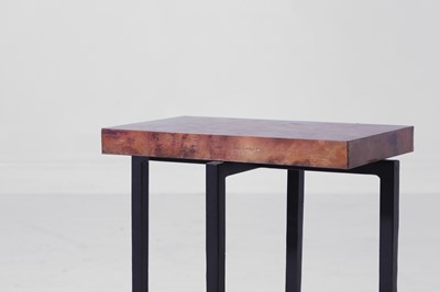 Lot 566 - A pair of modernist oxidised-copper and painted-metal occasional tables