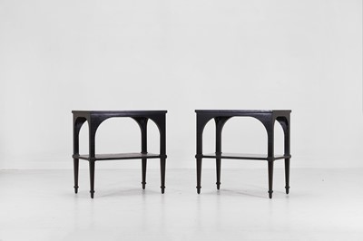 Lot 539 - A pair of ebonised wooden 'Primavera' side tables by Paolo Moschino