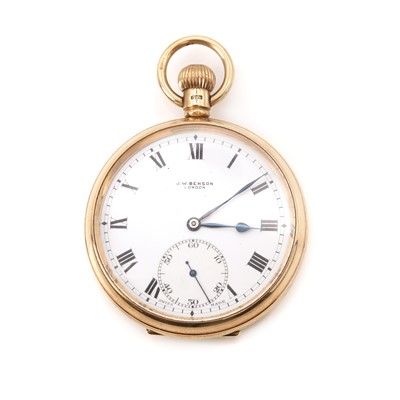 Lot 347 - A 9ct gold top wind open faced pocket watch, by J.W.Benson