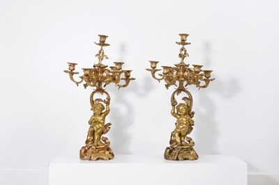 Lot A pair of Louis XVI style ormolu candelabra