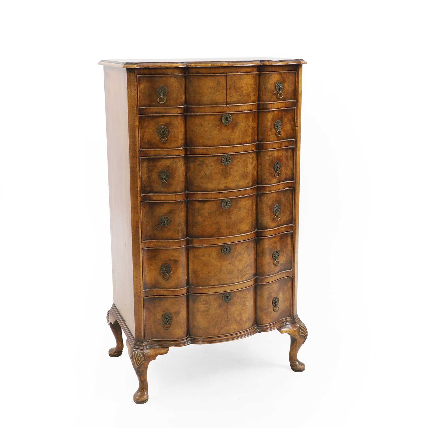 Lot 455 - A Queen Anne revival walnut and burr walnut chest