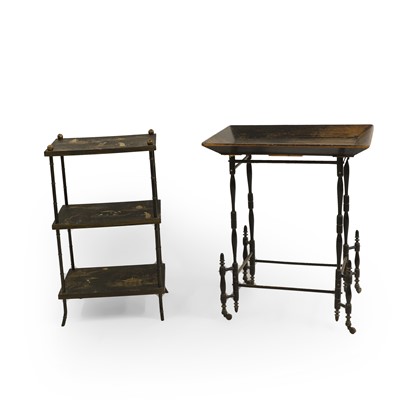 Lot 412 - A Chinese black lacquer and chinoiserie etagere