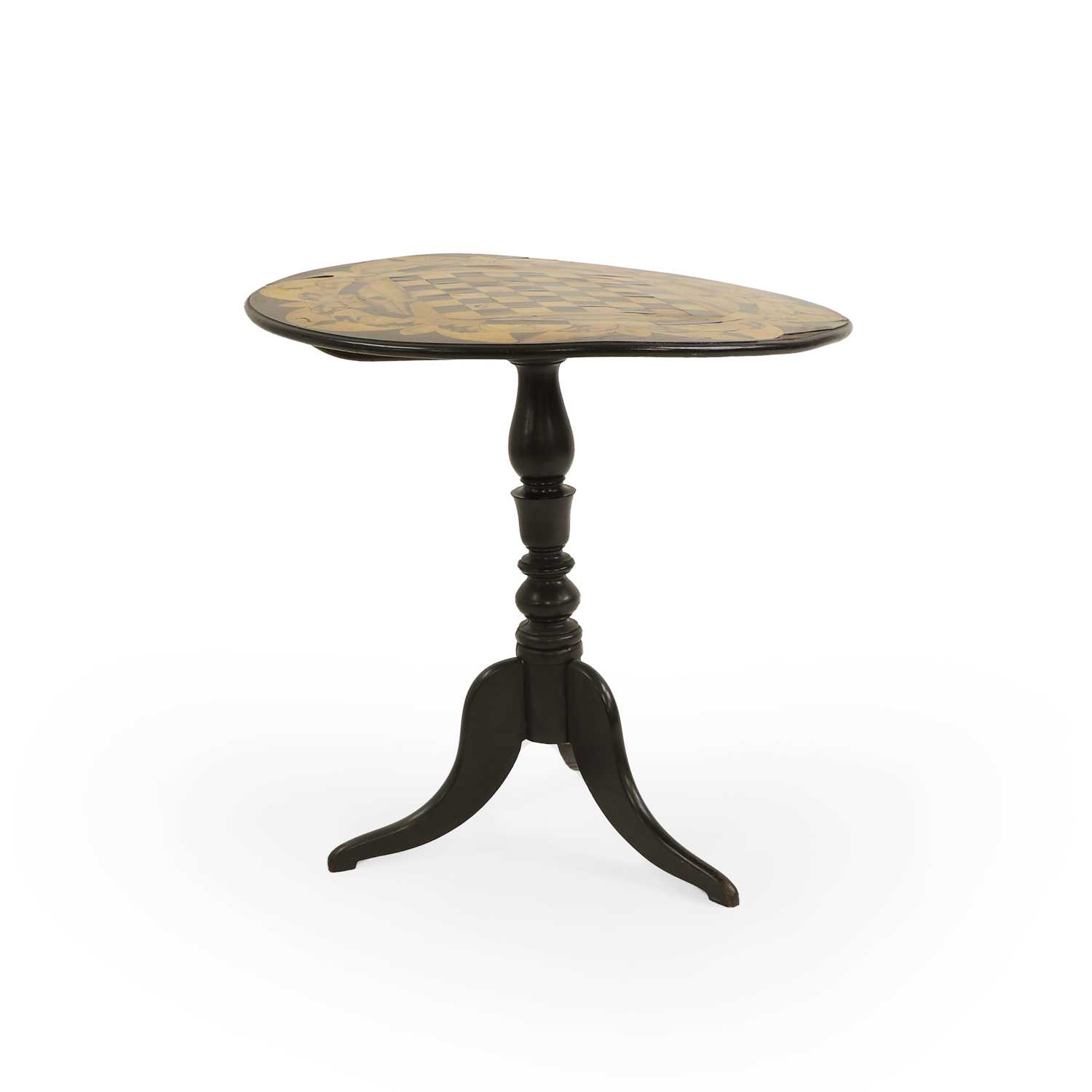 Lot 355A - An ebonised and fruit wood inlaid tripod table
