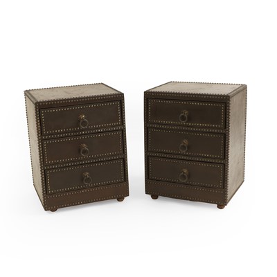 Lot 419 - A pair of brass studded leather bedside cabinets