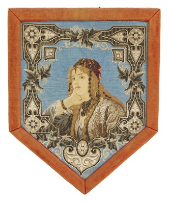 Lot 269 - A beadwork panel portrait of a girl