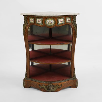 Lot 424 - A Louis XV style French Second Empire kingwood veneered encoignure corner display stand