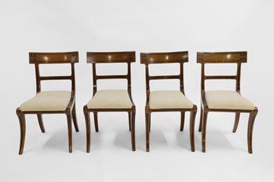 Lot 431 - A set of four Regency mahogany/satinwood and ebonised line inlaid dining chairs
