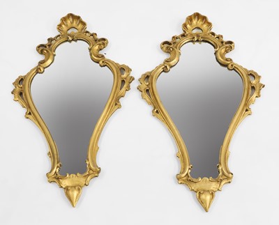 Lot 472 - A pair of gilt scroll framed wall mirrors