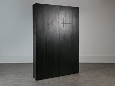 Lot 218 - A large ebonised ash wall cabinet