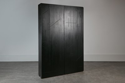 Lot 218 - A large ebonised ash wall cabinet