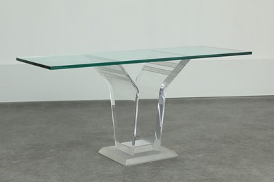 Lot 220 - A Lucite and glass console table