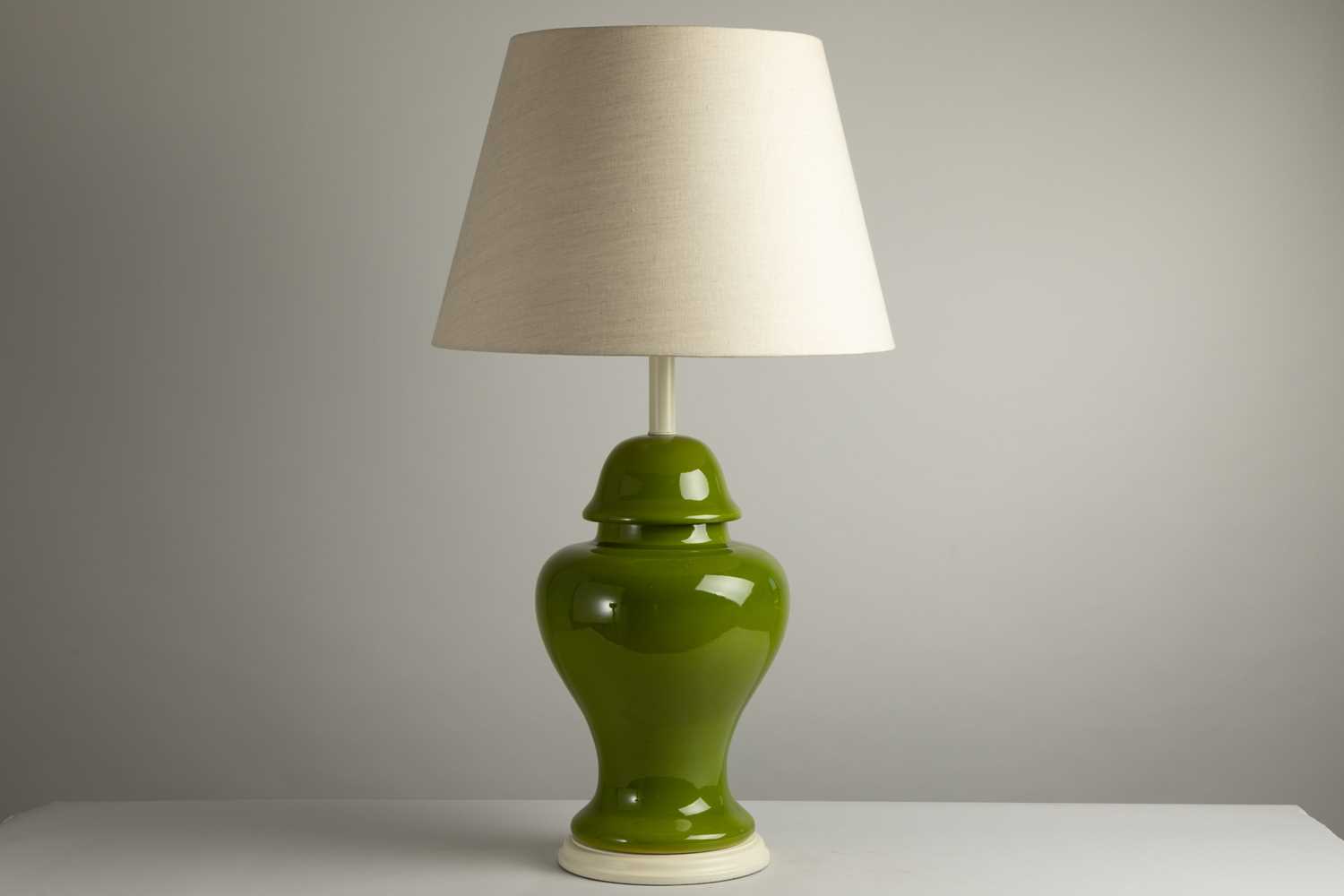 Lot 129 - A green ceramic 'meiping' table lamp