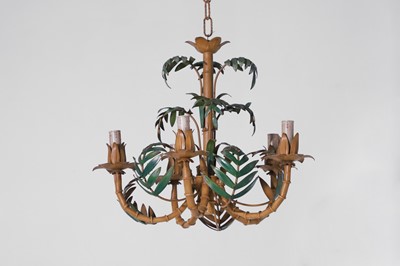 Lot 68 - A Hollywood Regency, faux bamboo, painted toleware chandelier