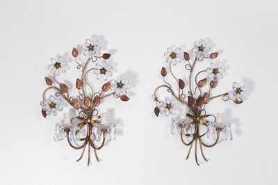Lot 58 - A pair of gilt-metal and moulded-glass wall lights