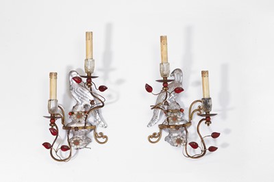 Lot 206 - A pair of gilt-metal and moulded glass wall lights