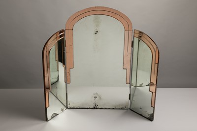 Lot 404 - An Art Deco clear and tinted triptych dressing table mirror