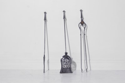 Lot 485 - A set of George III polished steel fire tools