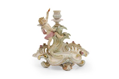 Lot 200 - A Meissen porcelain figural candlestick
