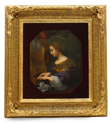 Lot 212 - A Berlin KPM porcelain plaque of Saint Cecilia