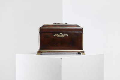 Lot A brass-mounted mahogany tea caddy in the manner of Abraham Roentgen