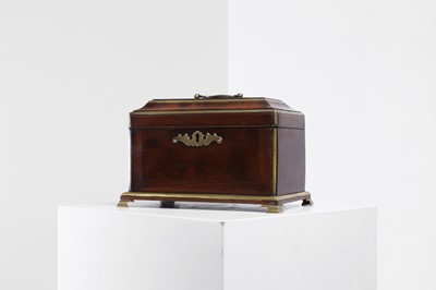 Lot A brass-mounted mahogany tea caddy in the manner of Abraham Roentgen